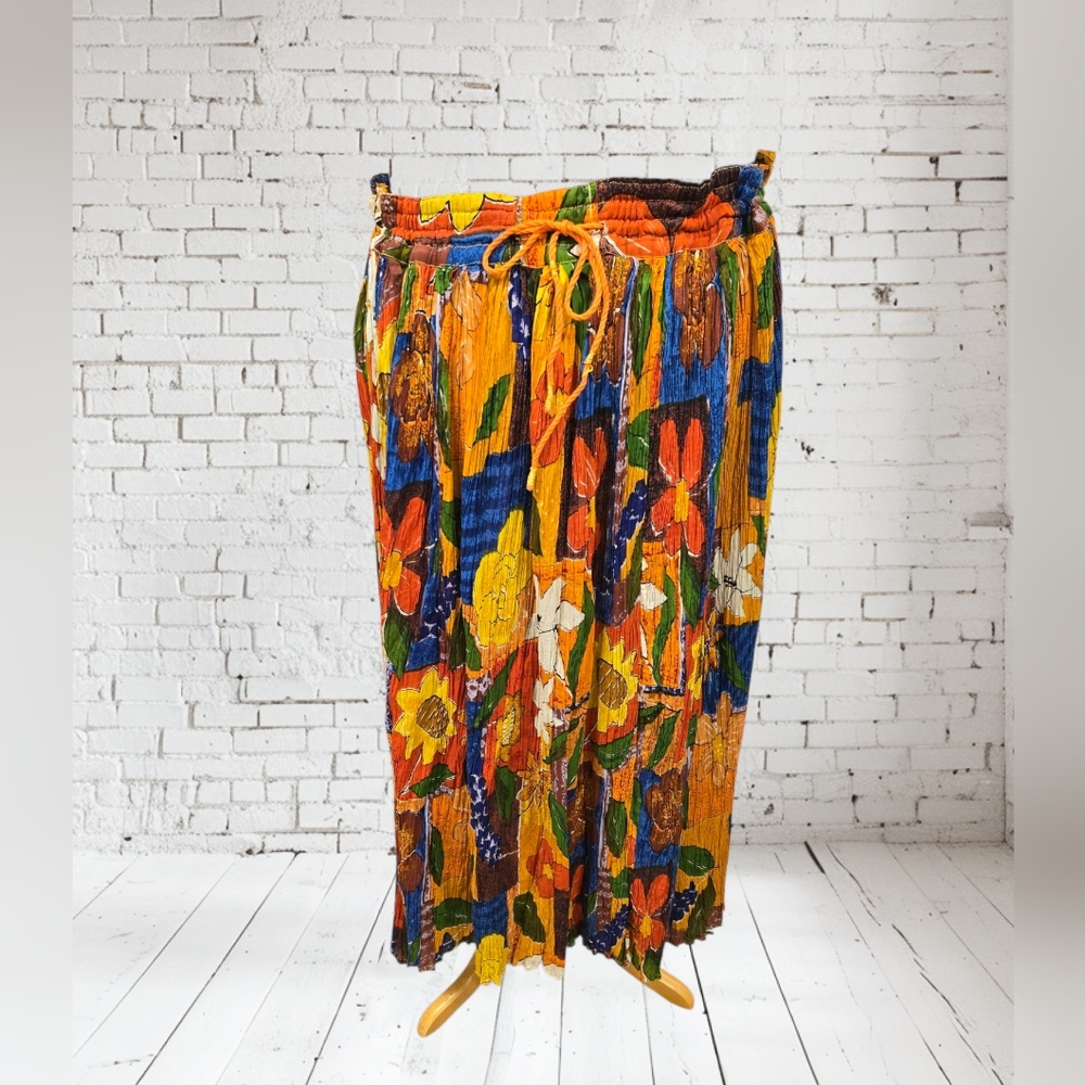 NWT Vintage LeMieux Bold Colorful Floral Maxi Skirt Bohemian 100% Cotton
